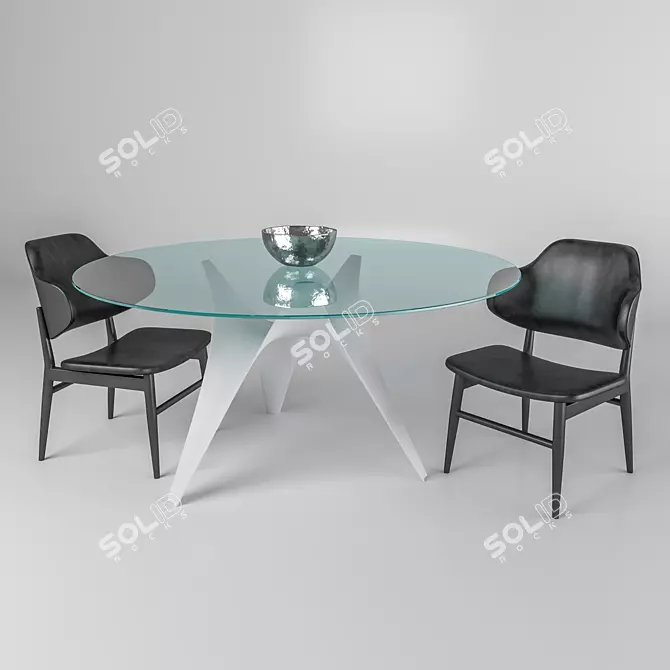 Modern Arc Table and Chair Set 3D model image 1