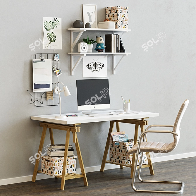 Modern Home Office Setup: Ikea LINNMON / FINWARD Table & More 3D model image 1