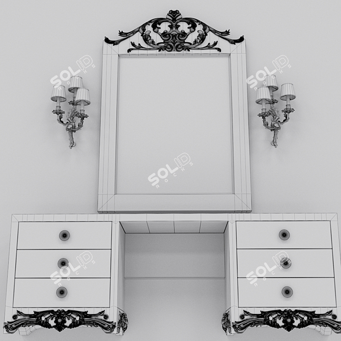 Deco Walnut/Silver Leonor Dressing Table & Mirror 3D model image 3