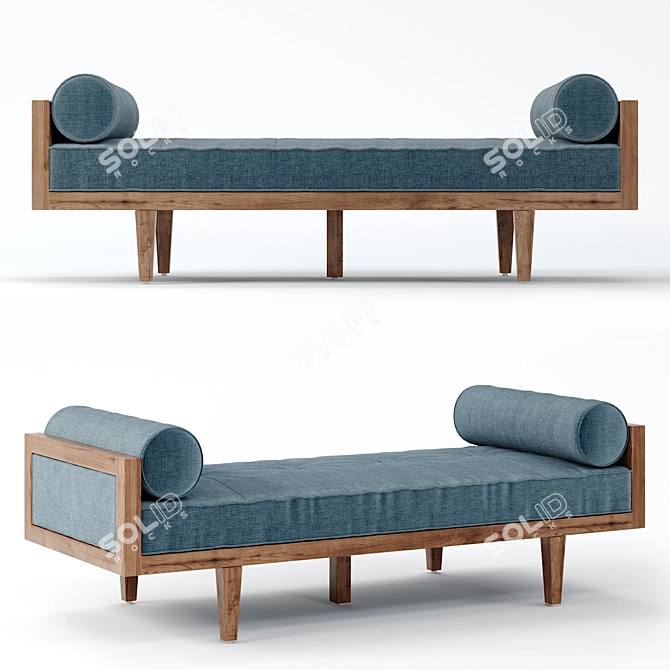 Modern Tufted Wood Daybed 3D model image 1