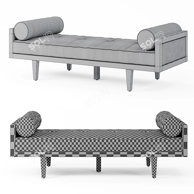 Modern Tufted Wood Daybed 3D model image 2