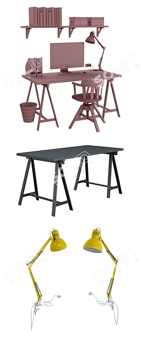 IKEA Work Zone Set with Desk, Lamp, and Chair 3D model image 3