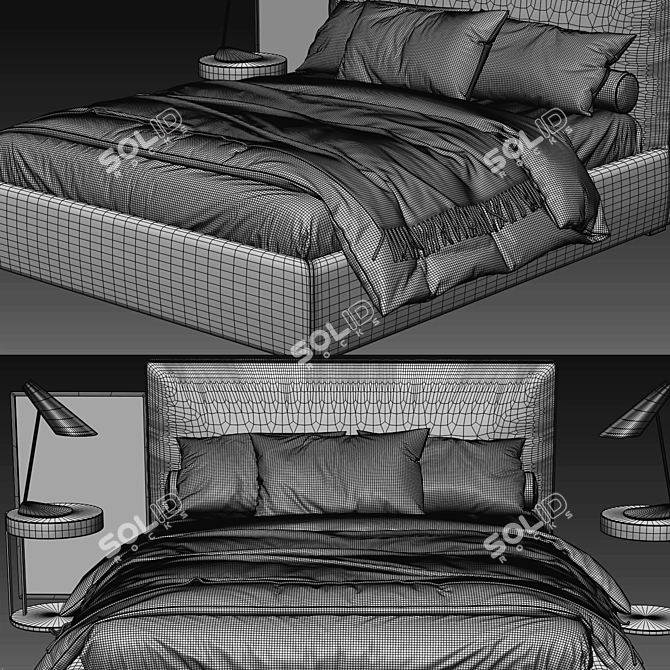 Elegant Stone Plus Bed with Ralf Small Tables 3D model image 3