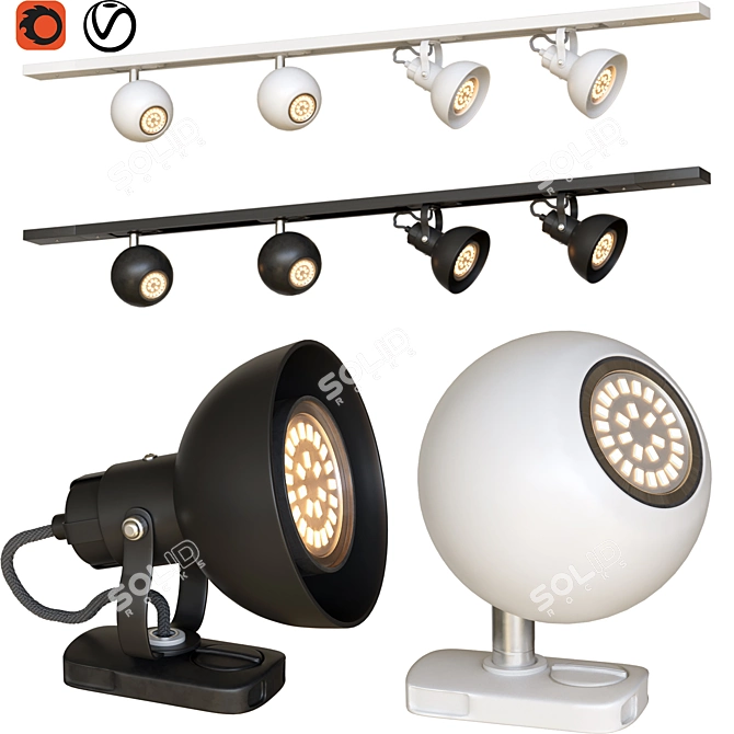 Versatile Track Lamp - Black & White 3D model image 1