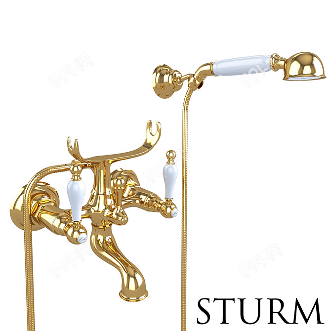 Luxury Gold Double Lever Bath Faucet 3D model image 1