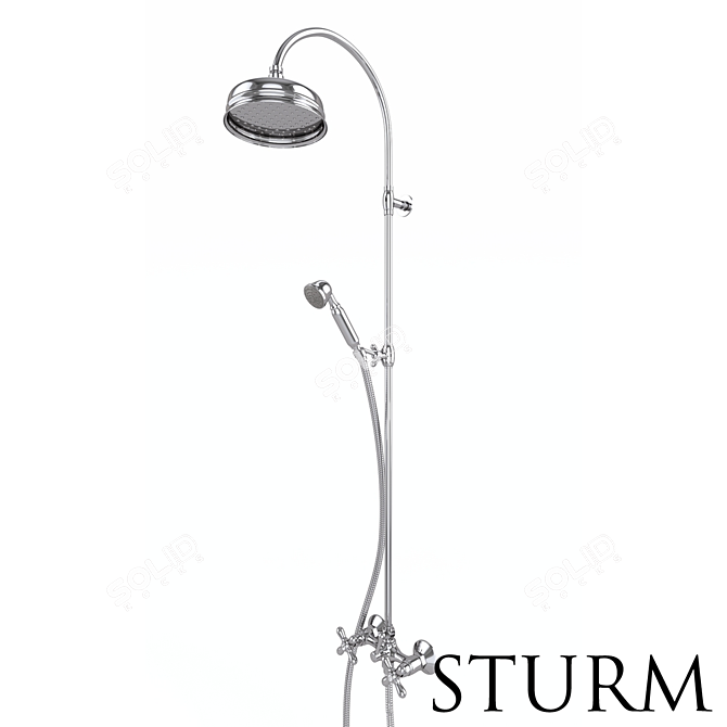 Retro Chrome Shower Rack+Mixer 3D model image 1