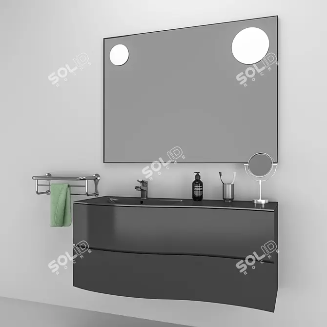 Sleek 1200 Black Cabin Mirror 3D model image 1