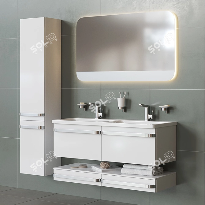 Modern Wood Vanity Unit with Drawers - Tonic II 3D model image 1