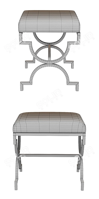 Metal-Infused Cream Textile Bench 3D model image 3
