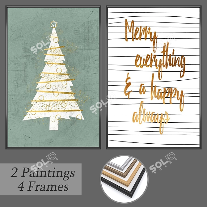 Elegant Wall Paintings Set 3D model image 1