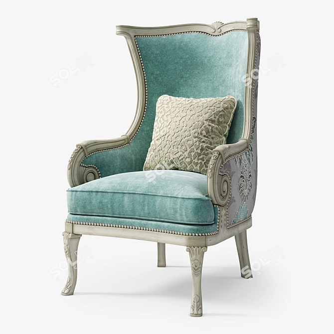 Elegance at its Finest: Massoud Silver Damask Chair 3D model image 1