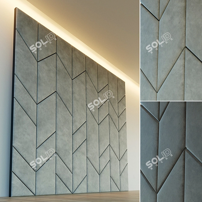 Elegant Soft Wall with Metal Moldings | 2 Material Variants 3D model image 1