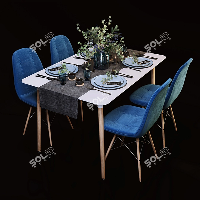 Elegant Dining Set with Accessories 3D model image 1