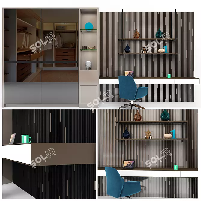 Versatile Wardrobe with Study Table 3D model image 1