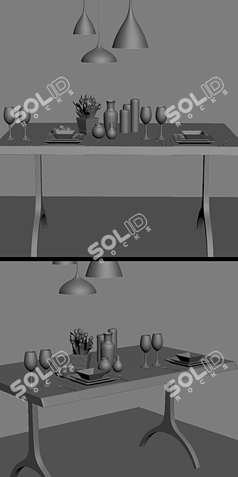 West Elm Cast Trestle Dining Set 3D model image 3