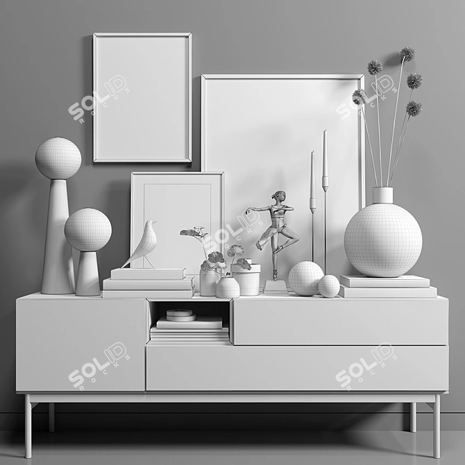 Scandinavian Style Set with Sideboard, Lamps, Posters & Sculpture 3D model image 3