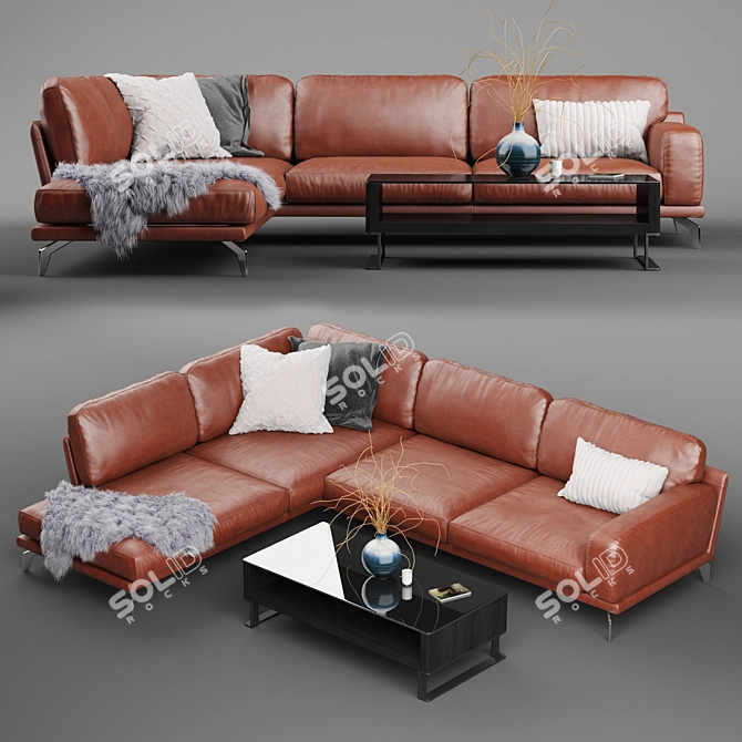 Sleek Peruna Leather Sectional 3D model image 1