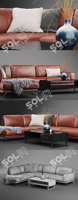 Sleek Peruna Leather Sectional 3D model image 2