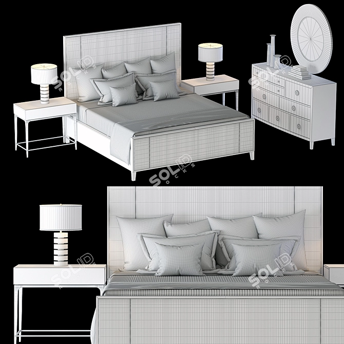 Bernhardt Linea Bedroom Set: Upholstered Bed, Nightstand, Dresser, Mirror 3D model image 3