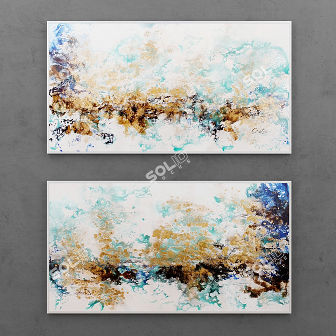 Golden Abstract Art Set 3D model image 1