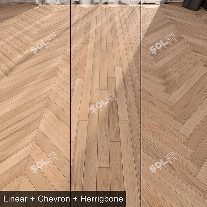 Elegant Biancospino Parquet: Linear, Chevron & Herringbone 3D model image 1