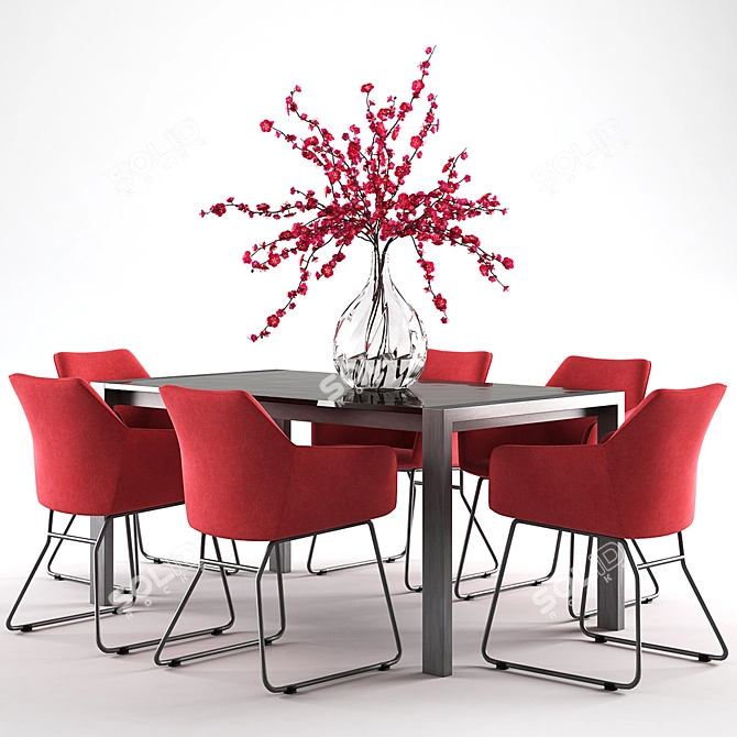 Elegant Plum Flower Dining Set 3D model image 1