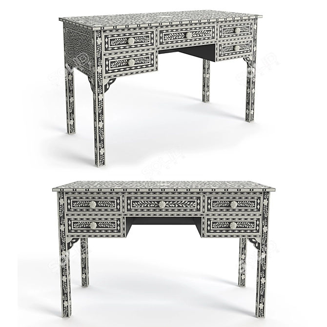 Elegant Black Bone Console Table 3D model image 1