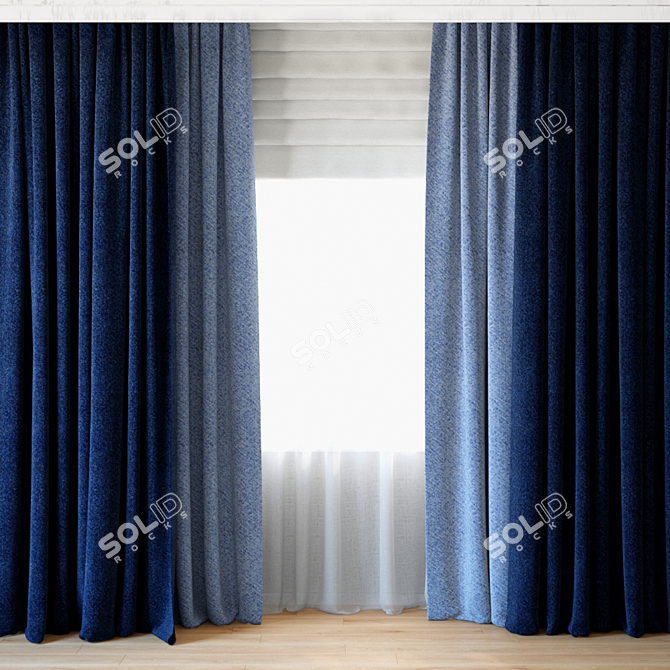 Title: Canvas & Tulle Curtains Set 3D model image 1