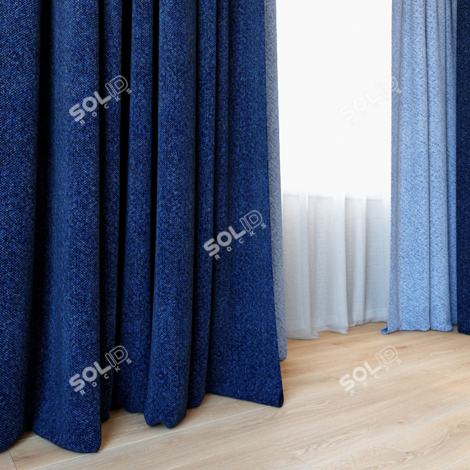 Title: Canvas & Tulle Curtains Set 3D model image 2