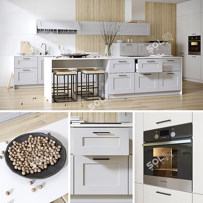Sleek Frame Lack Kitchen: 18 Elegant Color Options 3D model image 1