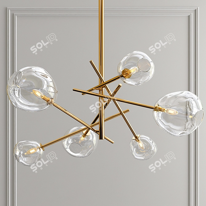 Elegant Molten Chandelier: Natural Brass 3D model image 1