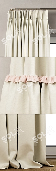 Cascading Cotton Curtains with Ruffles 3D model image 2