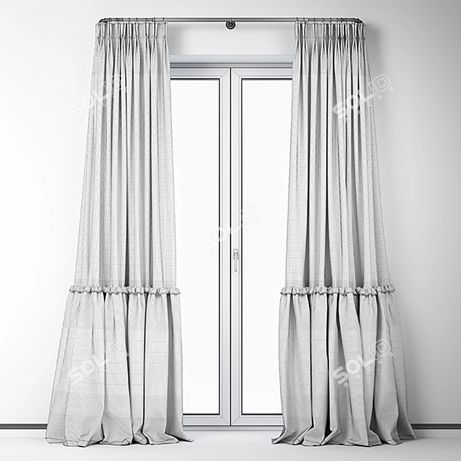 Cascading Cotton Curtains with Ruffles 3D model image 3