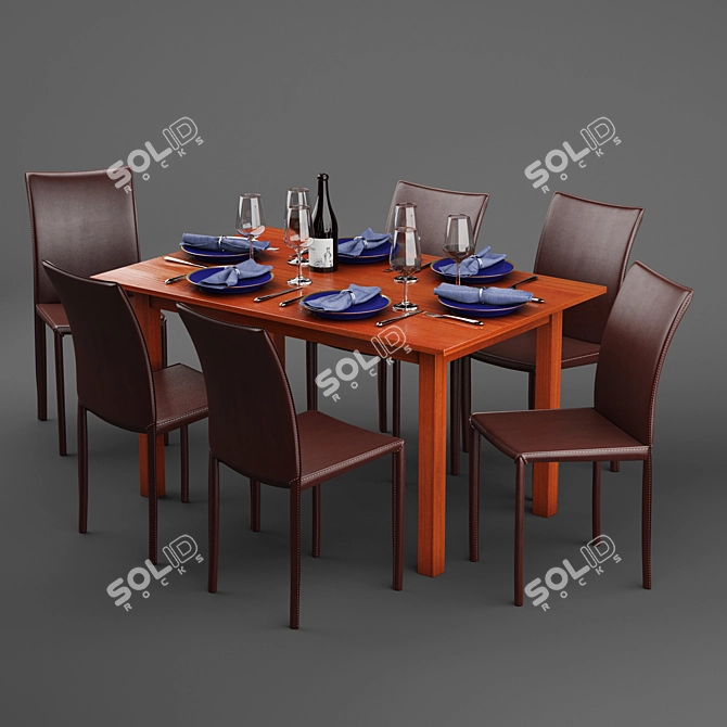 Nordic Teak Dining Set 3D model image 1