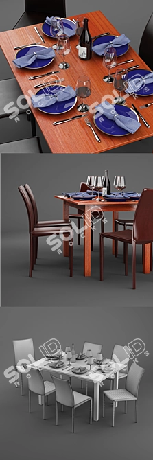 Nordic Teak Dining Set 3D model image 2