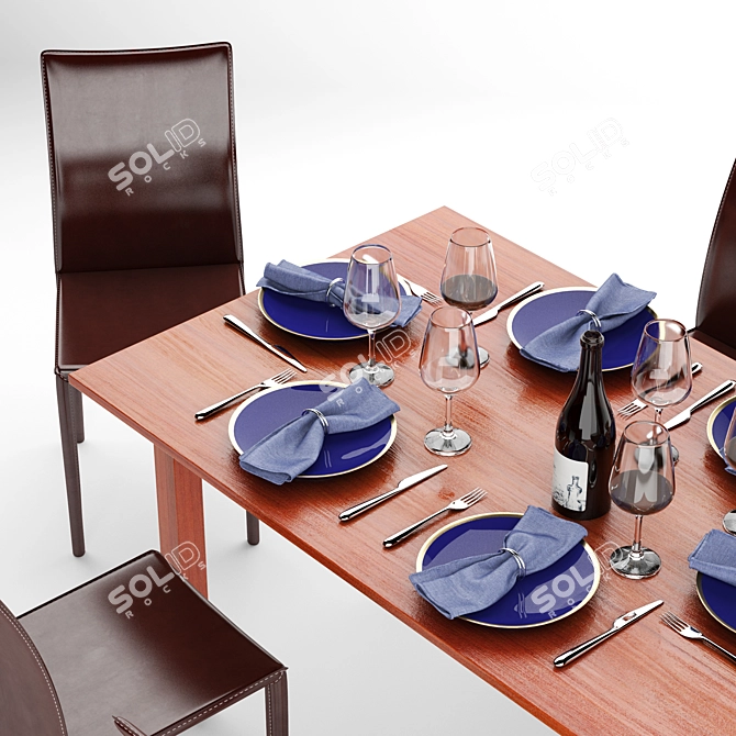 Nordic Teak Dining Set 3D model image 3