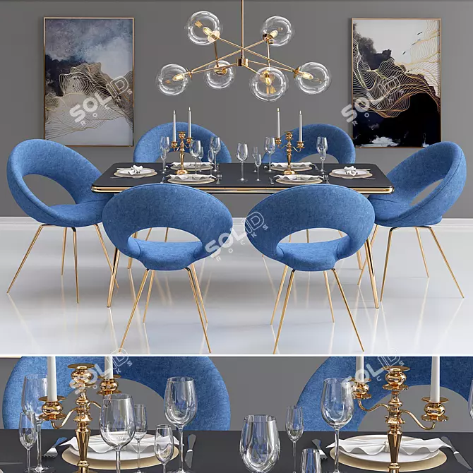 Elegant Dining Set with Chandelier 3D model image 1