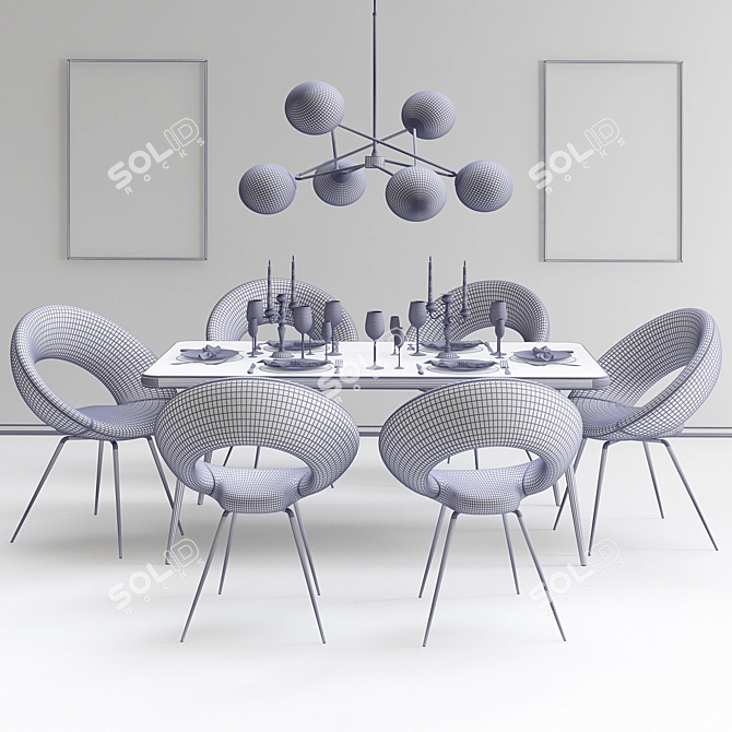 Elegant Dining Set with Chandelier 3D model image 2