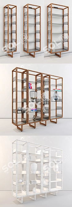 Elegant Walnut Bookcase with Glass Shelves - Myria 3D model image 2