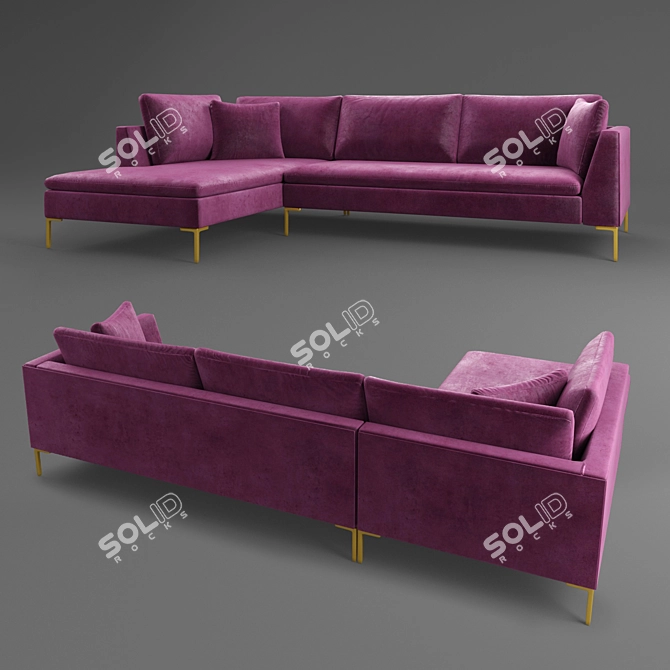 Modern Velvet Sofa with Metal Legs 3D model image 1
