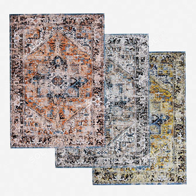 Antiquarian Antique Heriz Collection: Vintage-inspired Louis de Poortere Carpets 3D model image 2