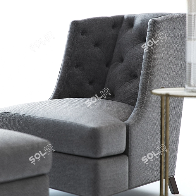 Modern Wing Chair Set with Ottoman, Occasional Table, and Glass Table Lamp 3D model image 3