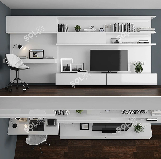 Modern TV Stand Set with Workspace 3D model image 1