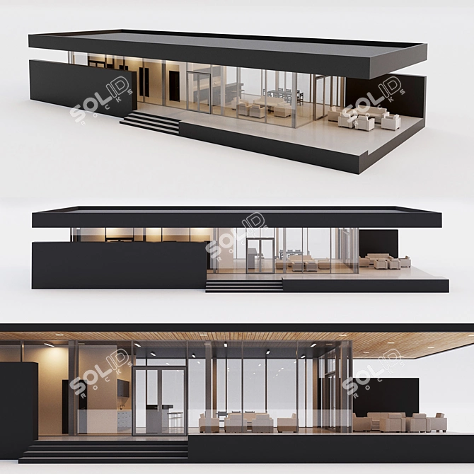 Modern Single-Story Villa with Terrace 3D model image 1