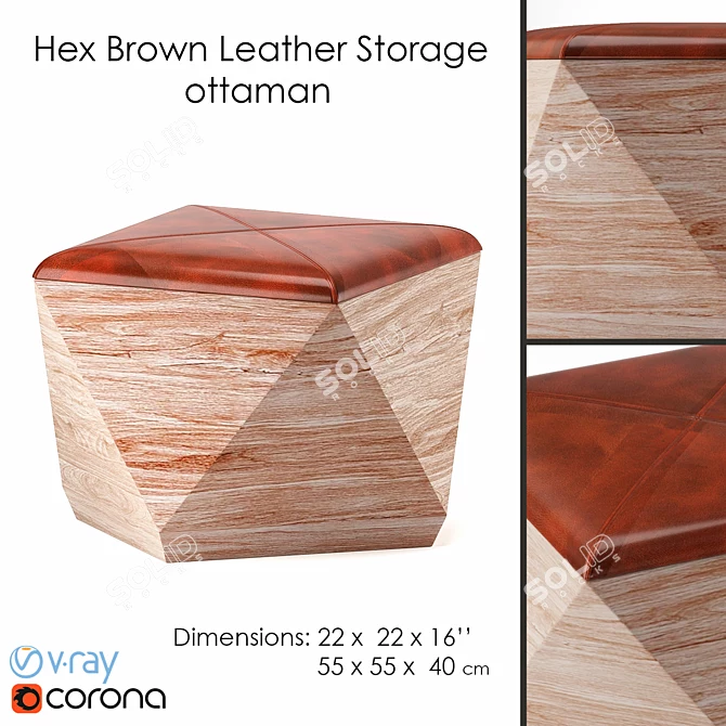 Hexagon Brown Leather Storage Ottoman 3D model image 1