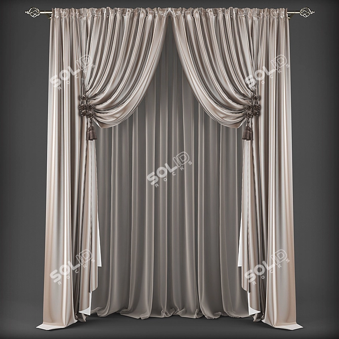 Elegant Classic Style Curtains 3D model image 1