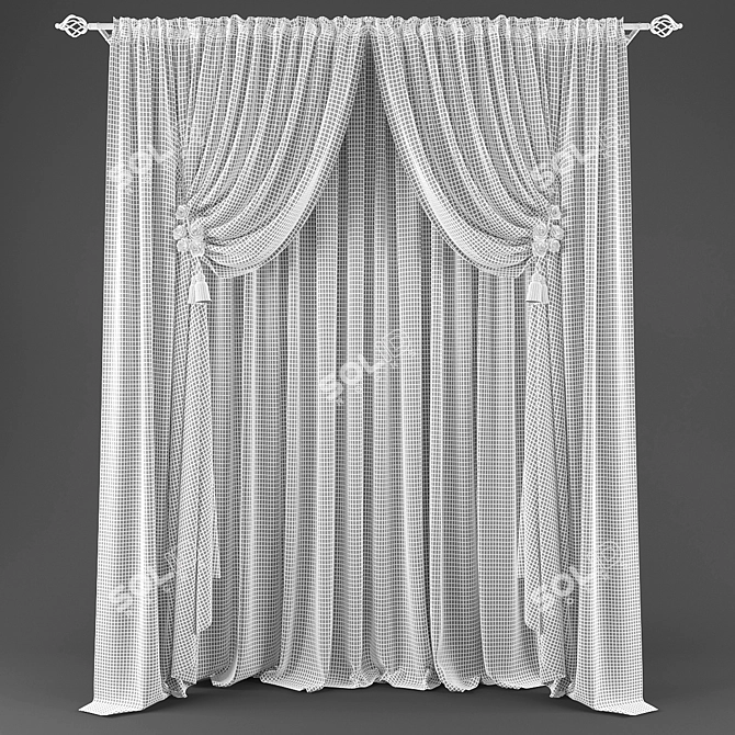 Elegant Classic Style Curtains 3D model image 2