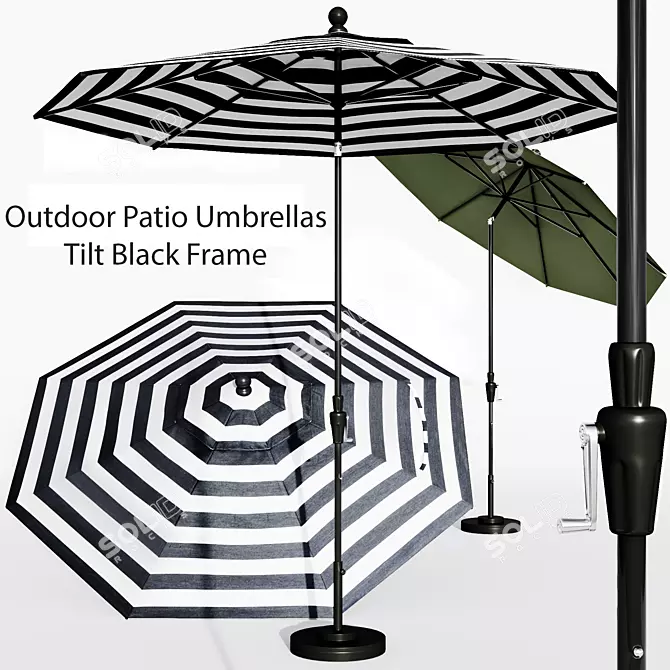 Premium Tilt Black Frame Patio Umbrellas 3D model image 1