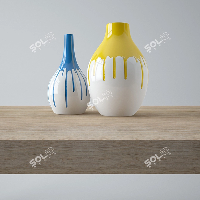 Sleek Table with Vases 3D model image 2