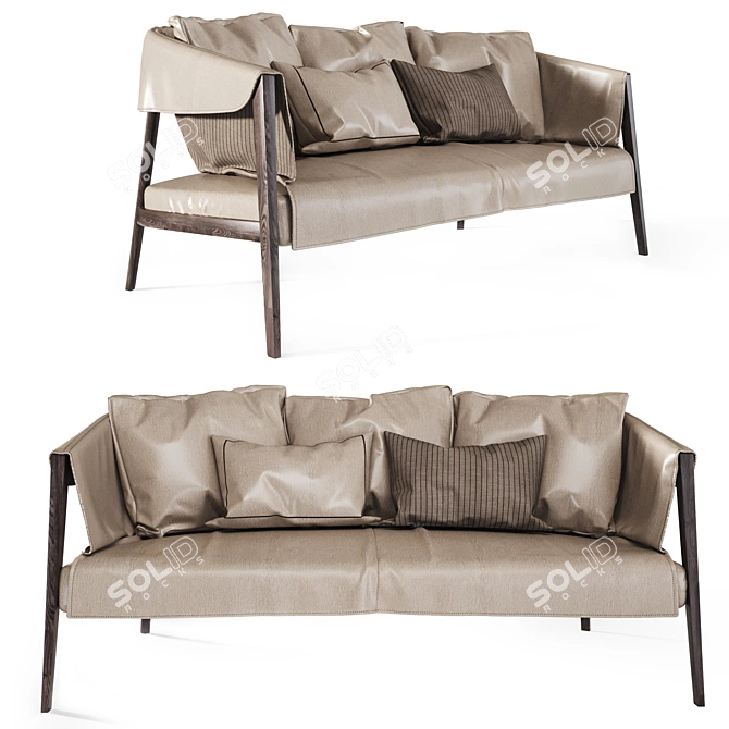 Luxury Burton Sofa: Leather & Walnut 3D model image 1